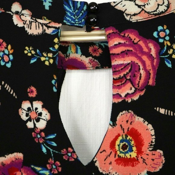 As U Wish Cold Shoulder Dress‎ Black Pink Floral Keyhole L Large - Picture 9 of 12